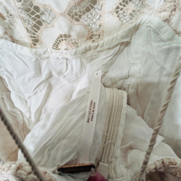 Free People Just Like Honey Beige Lace Asymmetric Mini Dress Size 8 Medium - Picture 11 of 14